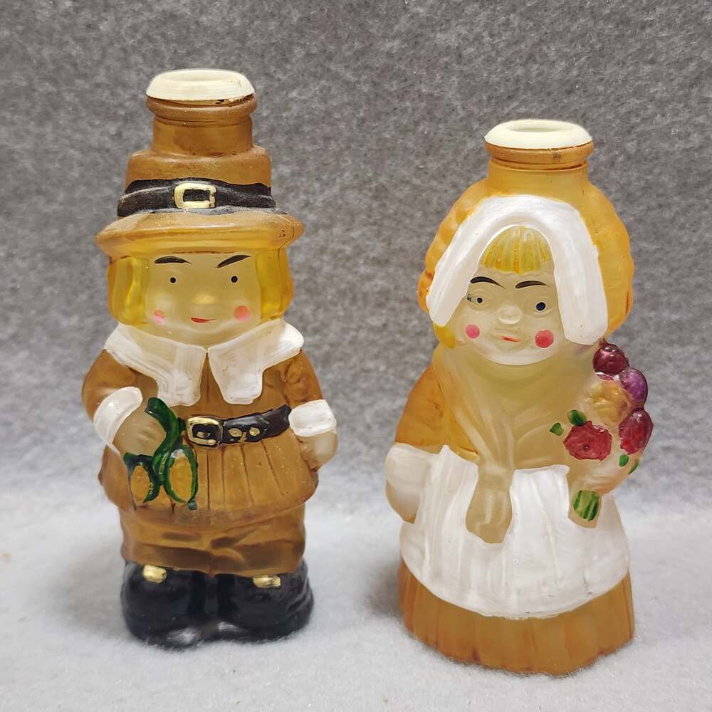 Pilgrim Miniature Tapered Candle Stick Holders x2 Vintage Old World Glass 1990s